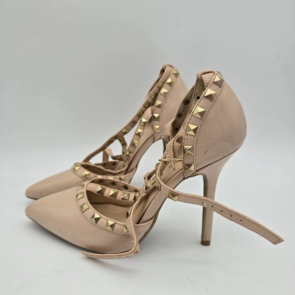 Rue21 Etc Studded Pointed Tan High Heel Pumps Size 6/7 - Picture 2 of 11